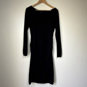 Theory Black Cashmere Boat Neck Sweater Dress Minimalist Size L Classic Luxe